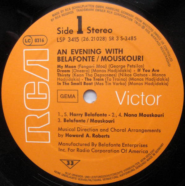 Harry Belafonte / Nana Mouskouri : An Evening With Belafonte / Mouskouri (LP, Album, RE)