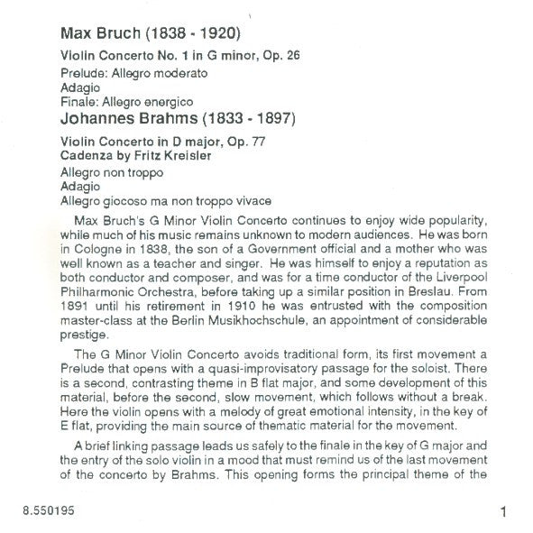 Max Bruch / Johannes Brahms - Takako Nishizaki, Slovak Philharmonic Orchestra, Stephen Gunzenhauser : Violin Concerto No. 1 / Violin Concerto (CD, Album)