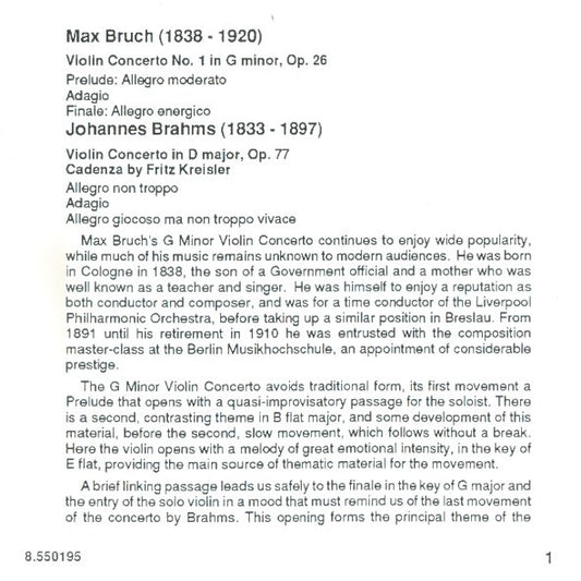 Max Bruch / Johannes Brahms - Takako Nishizaki, Slovak Philharmonic Orchestra, Stephen Gunzenhauser : Violin Concerto No. 1 / Violin Concerto (CD, Album)