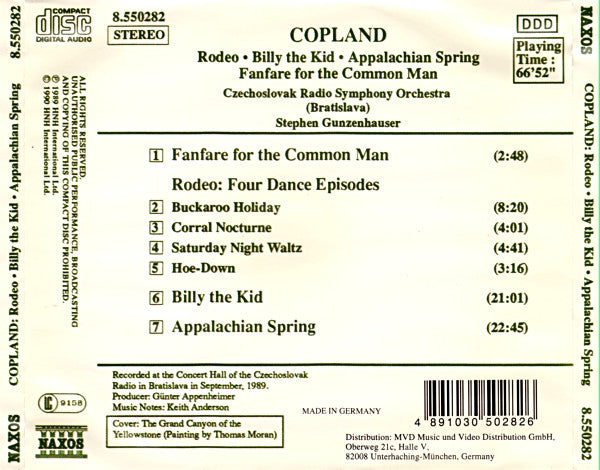 Aaron Copland, Slovak Radio Symphony Orchestra, Stephen Gunzenhauser : Rodeo • Billy The Kid • Appalachian Spring • Fanfare For The Common Man (CD, Album)