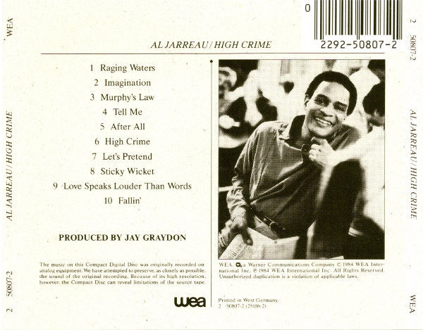 Al Jarreau : High Crime (CD, Album, Tar)