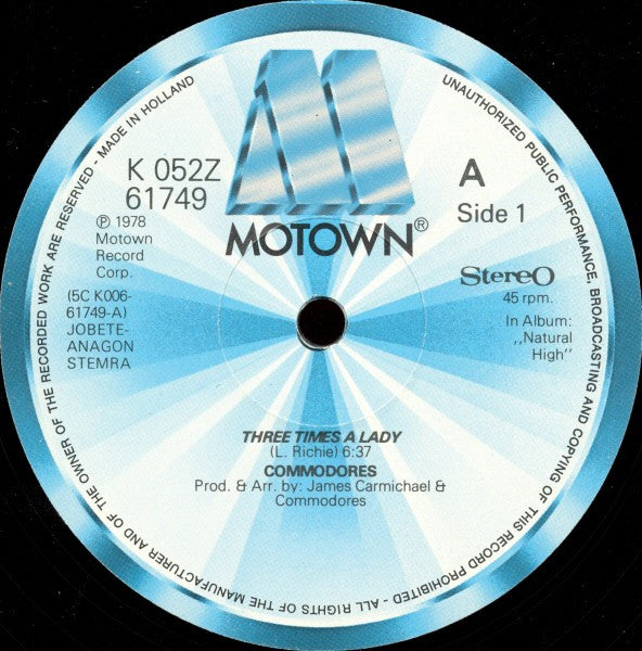 Commodores : Three Times A Lady / Brick House (12", Ltd)