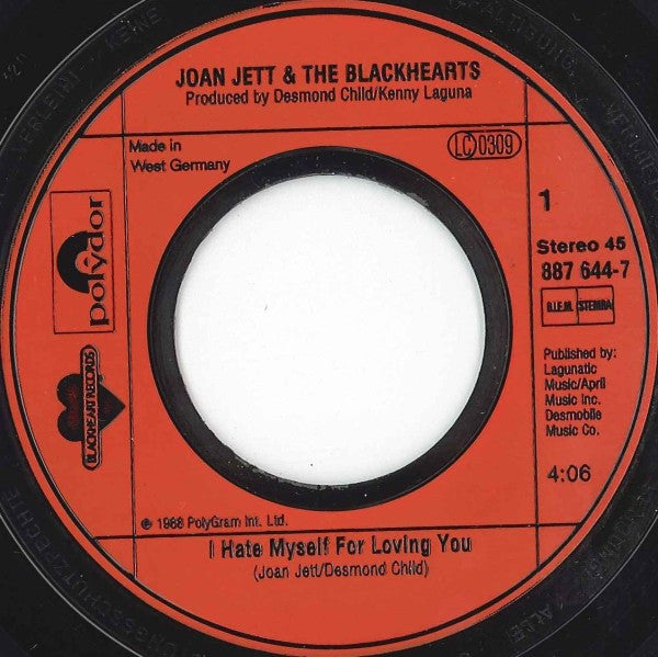 Joan Jett & The Blackhearts : I Hate Myself For Loving You (7", Single)