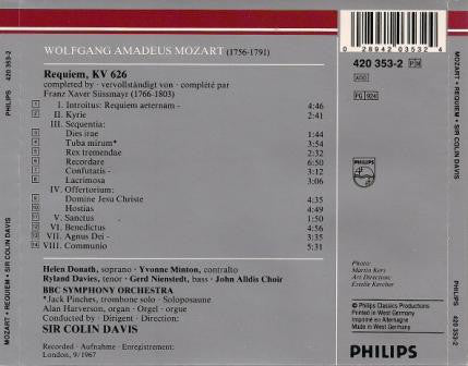 Wolfgang Amadeus Mozart • Helen Donath • Yvonne Minton • Ryland Davies • Gerd Nienstedt • John Alldis Choir • BBC Symphony Orchestra • Sir Colin Davis : Requiem (CD, Album, RM)