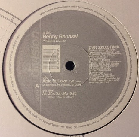 Benny Benassi Presents The Biz (5) : Able To Love (2003 Remix) (12")