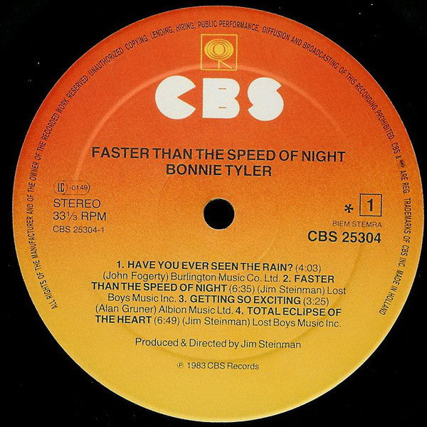 Bonnie Tyler : Faster Than The Speed Of Night (LP, Album)