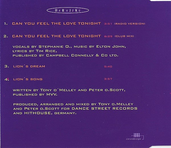 Harajuku : Can You Feel The Love Tonight (CD, Maxi)