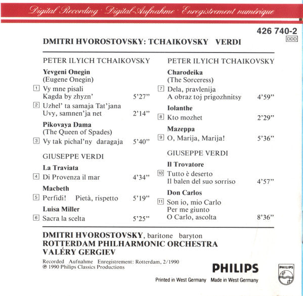 Dmitri Hvorostovsky, Rotterdams Philharmonisch Orkest, Valery Gergiev : Tchaikovsky & Verdi Arias (CD, Album)