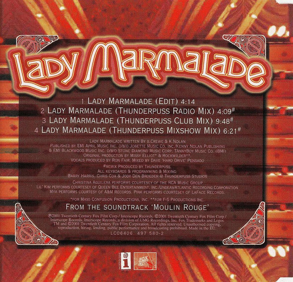 Christina Aguilera, Lil' Kim, Mya & P!NK : Lady Marmalade (CD, Single)