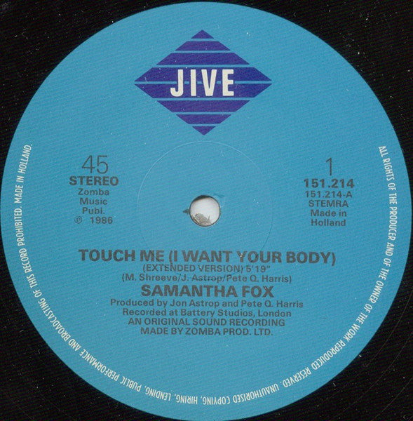 Samantha Fox : Touch Me (I Want Your Body) (12")
