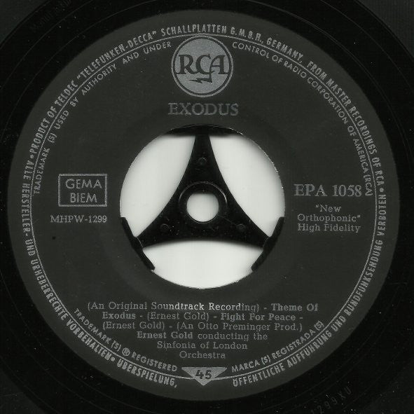 Ernest Gold Conducting The Sinfonia Of London : Exodus (7", EP, RE)