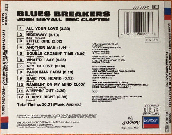 John Mayall With Eric Clapton : Blues Breakers (CD, Album, RE, RM)
