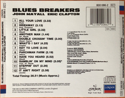 John Mayall With Eric Clapton : Blues Breakers (CD, Album, RE, RM)