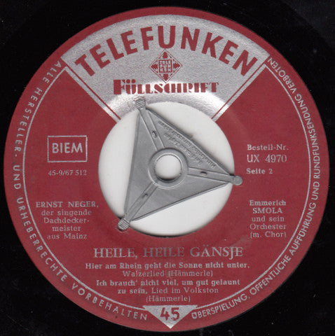 Ernst Neger : Heile, Heile Gänsje (7", EP, Mono)