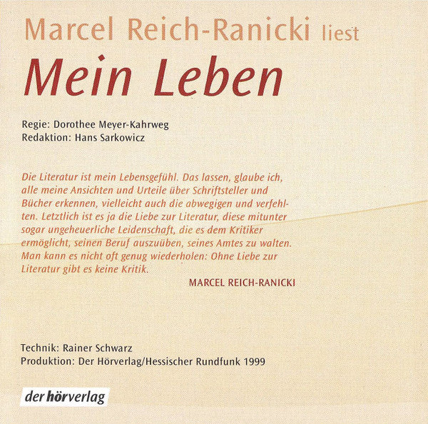 Marcel Reich-Ranicki : Mein Leben (2xCD, Mono)