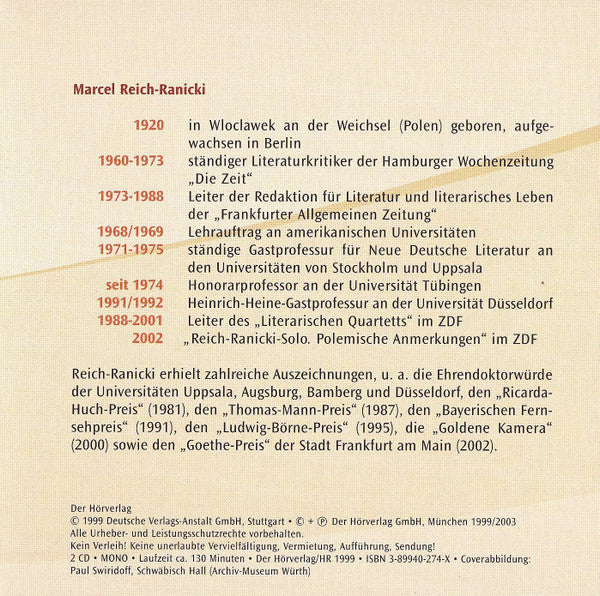 Marcel Reich-Ranicki : Mein Leben (2xCD, Mono)