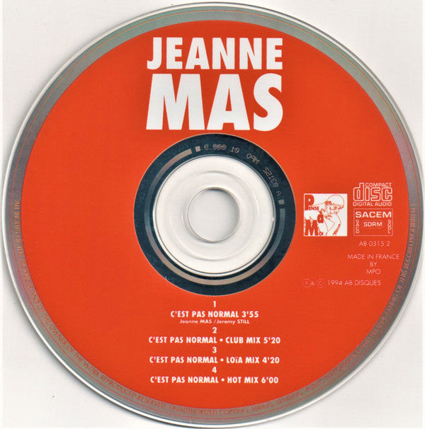 Jeanne Mas : C'Est Pas Normal (CD, Single)