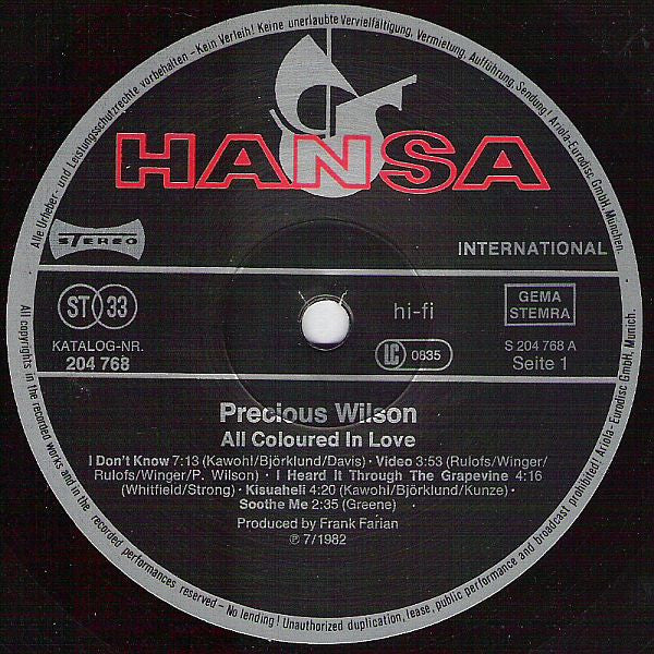 Precious Wilson : All Coloured In Love (LP, Album)