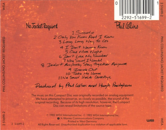 Phil Collins : No Jacket Required (CD, Album, Tar)