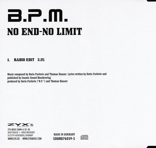 B.P.M. (4) : No End-No Limit (CD, Promo)