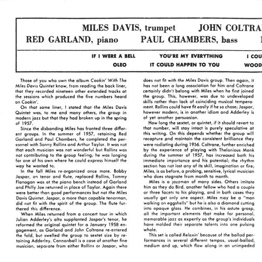 The Miles Davis Quintet : Relaxin' With The Miles Davis Quintet (CD, Album, RE, RM)