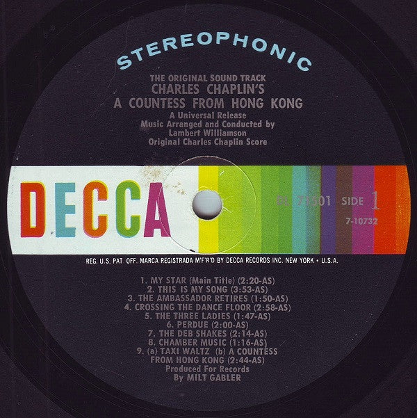 Charlie Chaplin : Charles Chaplin's A Countess From Hong Kong - The Original Soundtrack Album (LP, Album)