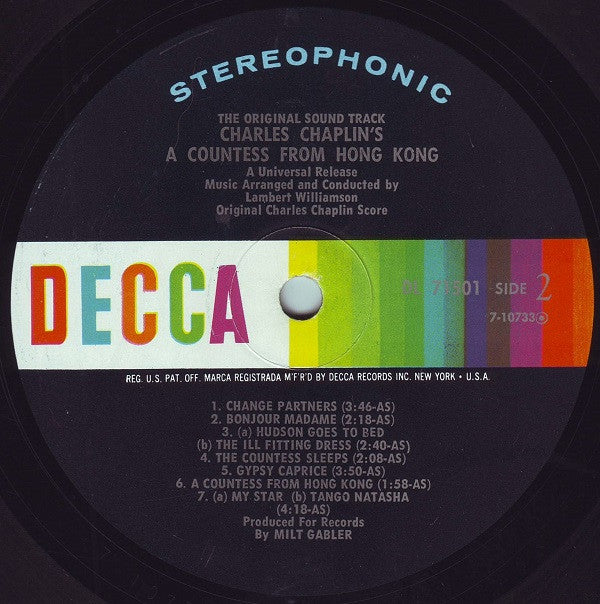 Charlie Chaplin : Charles Chaplin's A Countess From Hong Kong - The Original Soundtrack Album (LP, Album)