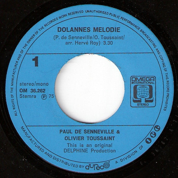 Paul de Senneville & Olivier Toussaint : Dolannes Melodie (7", Single, Blu)