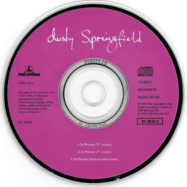 Dusty Springfield : In Private (CD, Single)