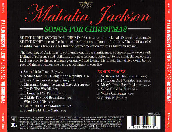 Mahalia Jackson : Silent Night - Songs For Christmas (CD, Album, RE, Exp)