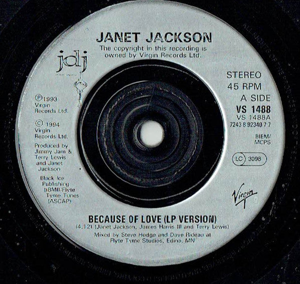 Janet Jackson : Because Of Love (7", Single)