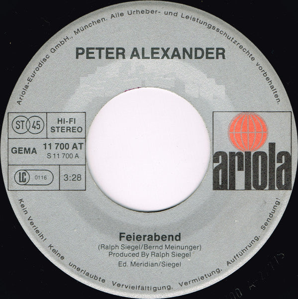 Peter Alexander : Feierabend (7", Single)