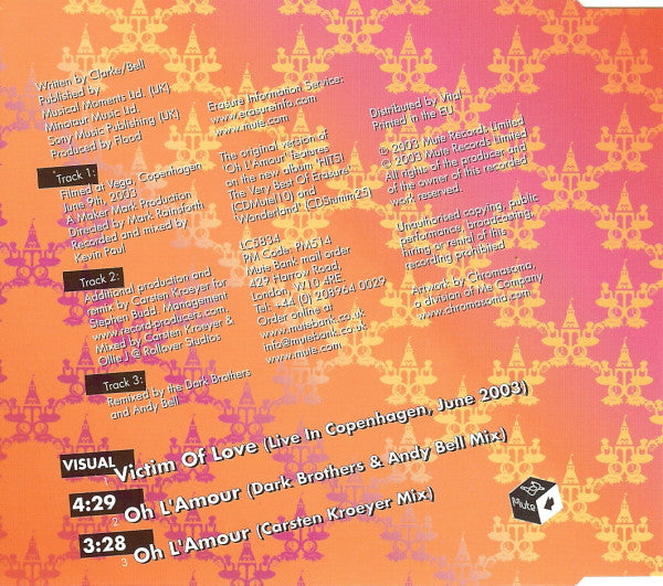 Erasure : Oh L'Amour (DVD-V, Single, PAL, Dol)
