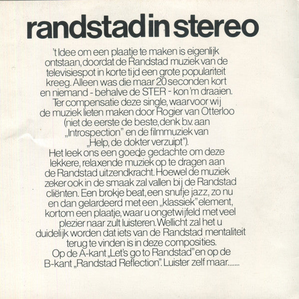 Rogier Van Otterloo : Let's Go To Randstad (7", Single)