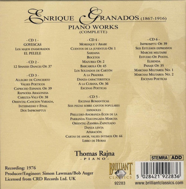 Enrique Granados - Thomas Rajna : Piano Works (Complete) (6xCD, Album, Comp + Box)