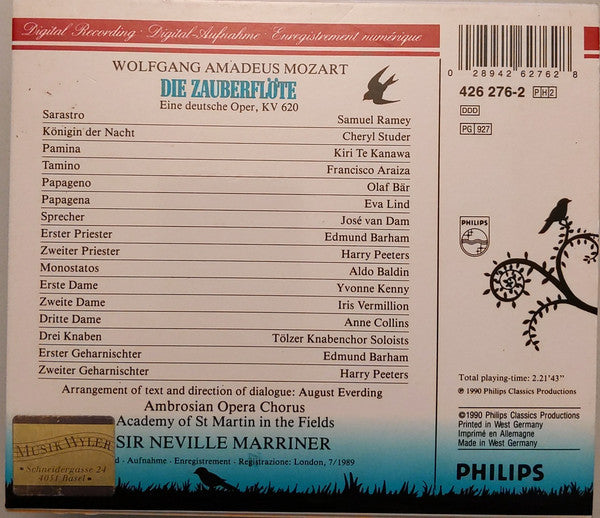 Wolfgang Amadeus Mozart - Kiri Te Kanawa · Cheryl Studer · Francisco Araiza · Samuel Ramey · Olaf Bär · Eva Lind · José van Dam · The Ambrosian Opera Chorus · The Academy Of St. Martin-in-the-Fields · Sir Neville Marriner : Die Zauberflöte (2xCD, Album, RE + Box, Sli)