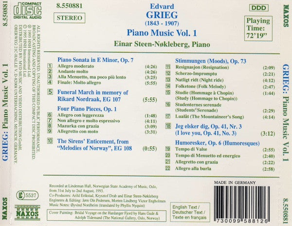 Edvard Grieg - Einar Steen-Nøkleberg : Piano Music Vol. 1 (CD, Album)