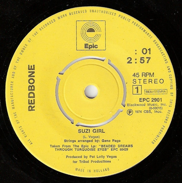 Redbone : Suzi Girl (7", Single, Pus)