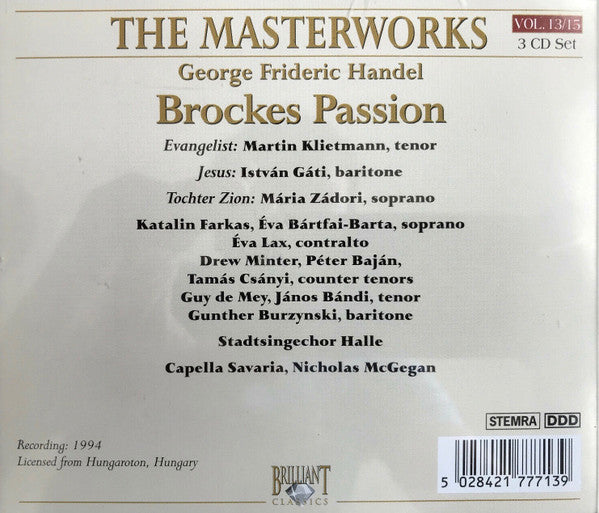Georg Friedrich Händel : Brockes Passion (3xCD, Album, RE)