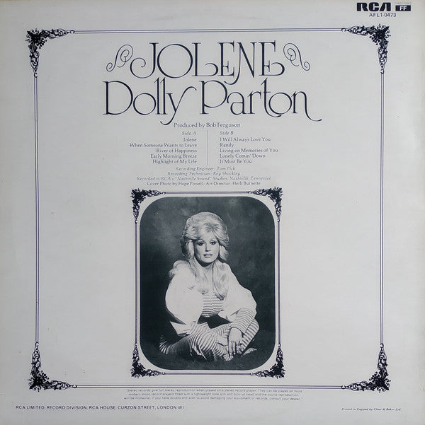 Dolly Parton : Jolene (LP, Album, Ora)