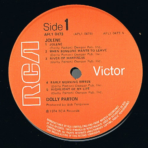 Dolly Parton : Jolene (LP, Album, Ora)