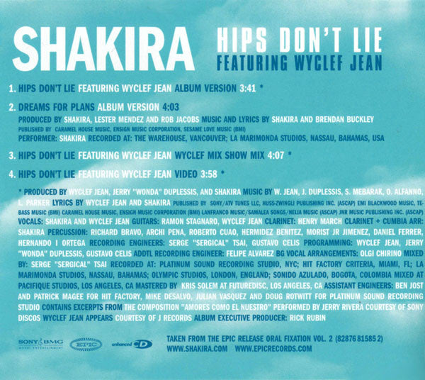 Shakira Featuring Wyclef Jean : Hips Don't Lie (CD, Maxi, Single, Enh)
