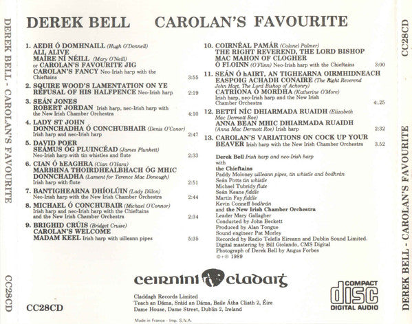 Derek Bell :  Carolan's Favourite (The Music Of Carolan Volume 2) (CD, Album)