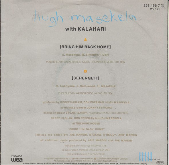 Hugh Masekela : Bring Him Back Home (7", Single)