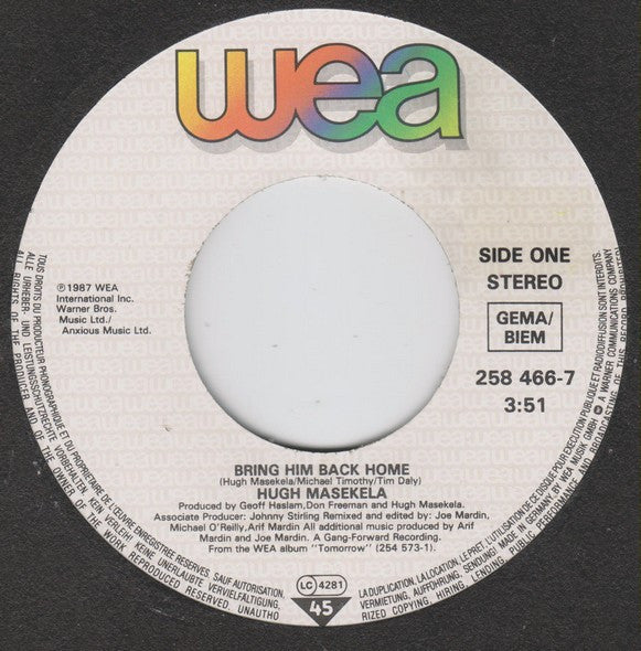 Hugh Masekela : Bring Him Back Home (7", Single)