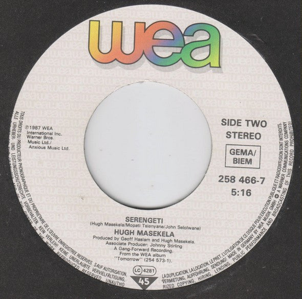 Hugh Masekela : Bring Him Back Home (7", Single)