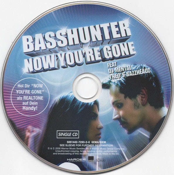 Basshunter feat. Bazzheadz : Now You're Gone (CD, Single)