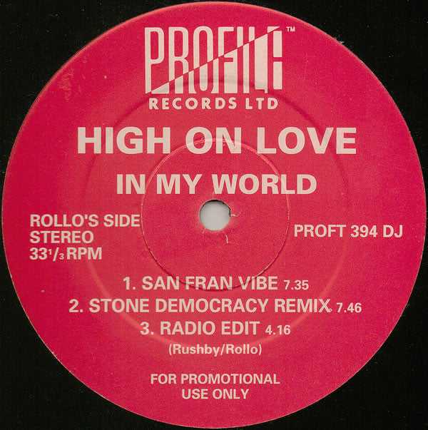 High On Love : In My World (12", Promo)