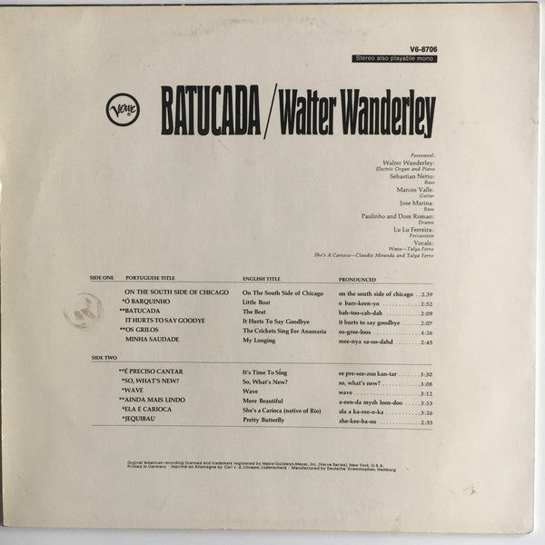 Walter Wanderley : Batucada (LP, Album)