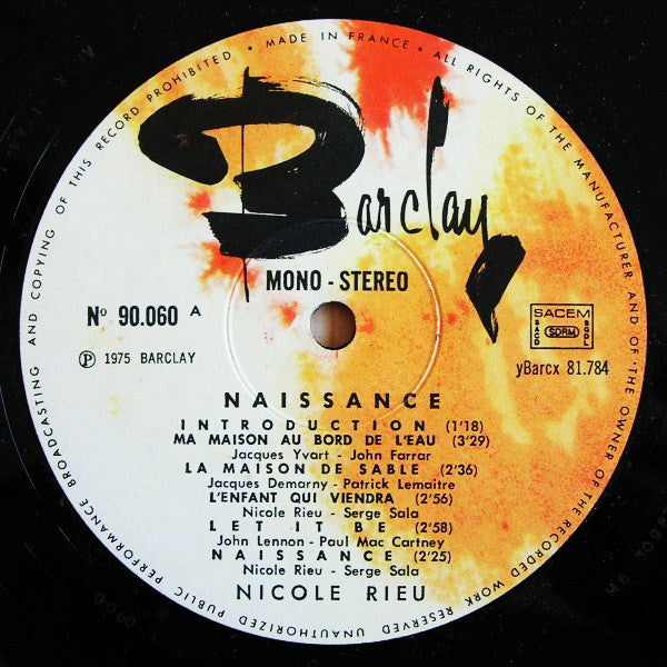 Nicole Rieu : Naissance (LP, Album, Gat)